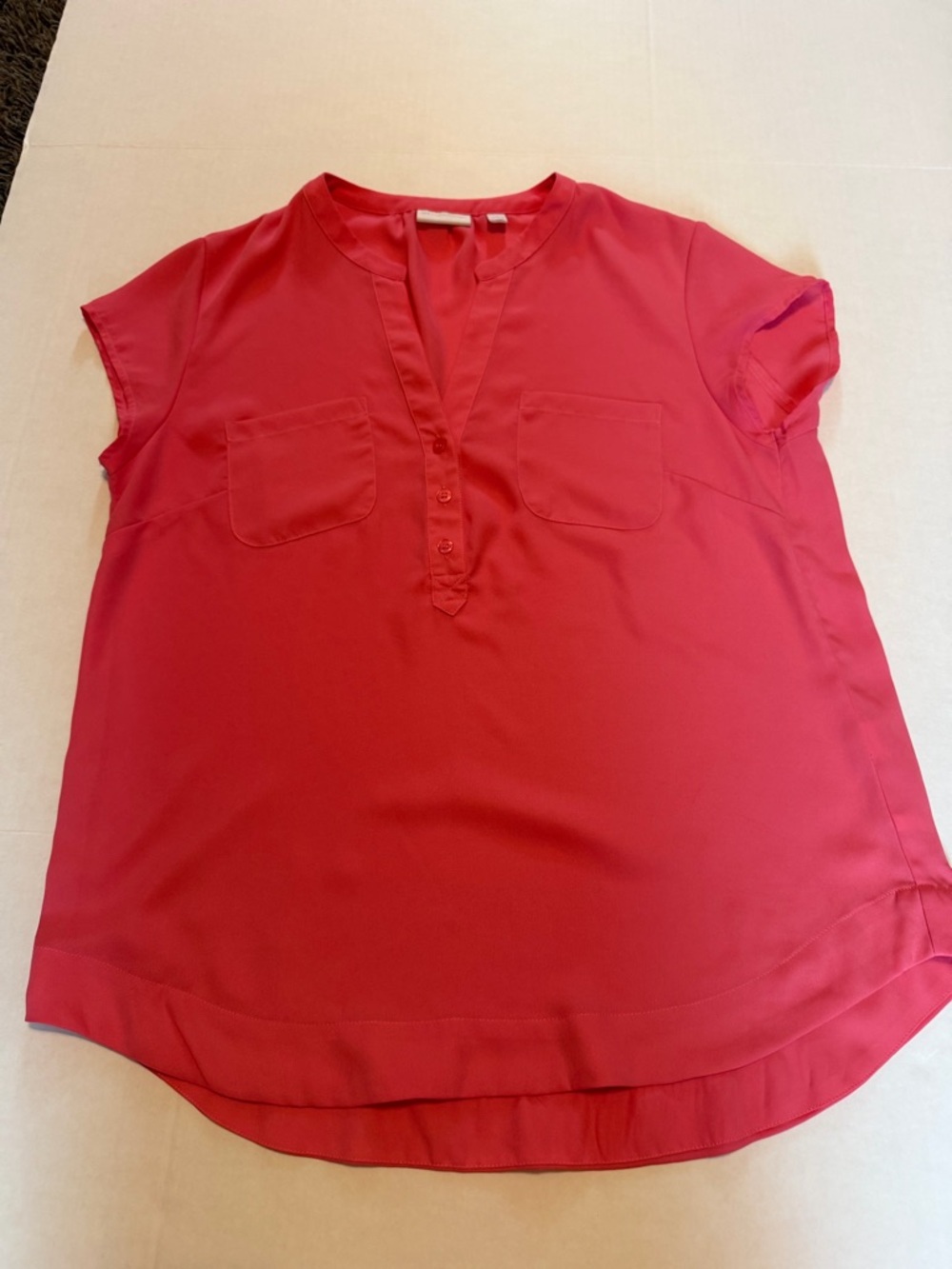 Women’s Split-Neck Short-Sleeve Blouse - coral New York and Co large